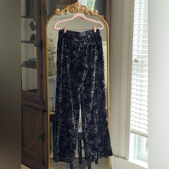 The Kooples NWT BLACK VELVET SUIT TROUSERS with Glitter Floral Print - Picture 2 of 16